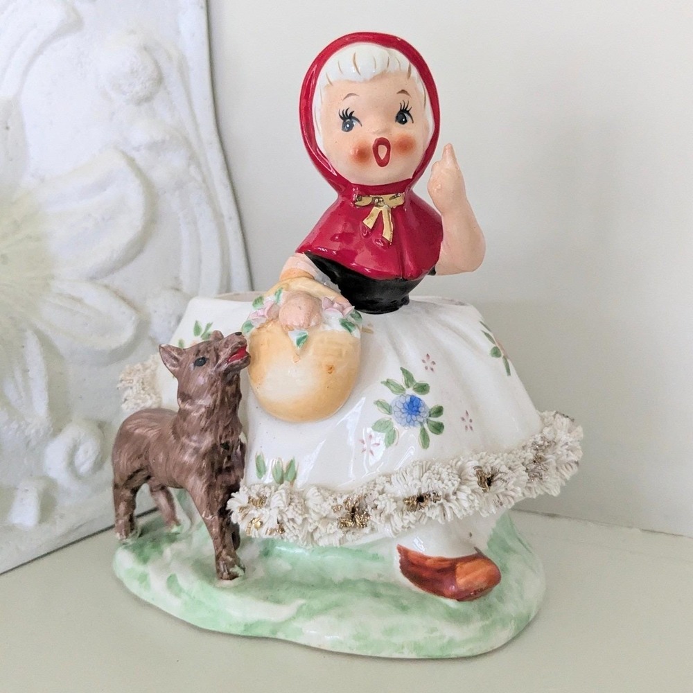 Vintage‎ Relpo Little Red Riding Hood Planter SW910 Japan Kitsch Spaghetti Trim